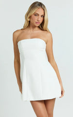 Catharine Mini Dress - Strapless A Line Dress In White