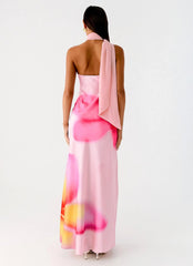 Isa Scarf Satin Maxi Dress - Frangipani Pink