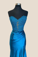 Sweetheart Blue Appliques Fitted Long Formal Dress