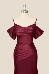 Straps Burgundy Ruched Mermaid Long Party Dress