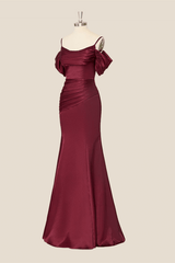 Straps Burgundy Ruched Mermaid Long Party Dress