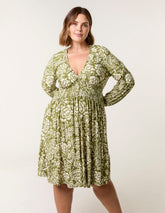 Curve Shirred Neck Elastic Mini Dress