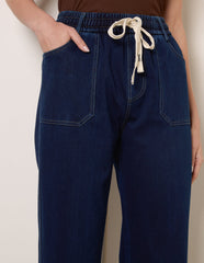 Contrast Drawstring Waist Wide Leg Trousers