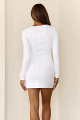Polished Pearl Sequin Long Sleeve Mini Dress White