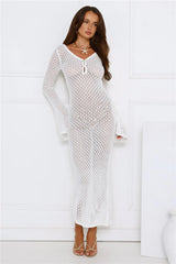 Sailing Into Sunset Knit Long Sleeve Maxi Dress White