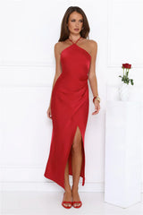 Love Me More Satin Maxi Dress Red