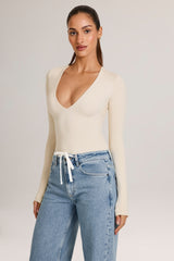 Modal Plunge Long-Sleeve Bodysuit in Ivory