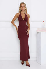 Hotter Now Halter Maxi Dress Wine