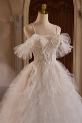 Straps Sheer Corset Ivory Ruffles Wedding Gown