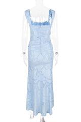 Straps Lilac Lace Ruched Mermaid Long Dress