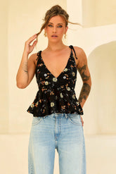 Moonbeam Luxe Sequin Chiffon Top - Black