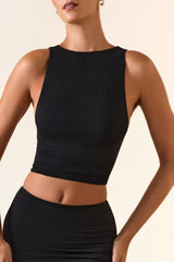 Modal Boat-Neck Tank Top in Black