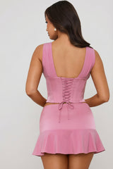 Mid-Rise Godet A-Line Mini Skirt in Mauve