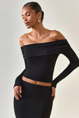 Modal Off-Shoulder Long-Sleeve Top in Black