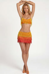 Fringed Low-Rise Mini Skirt in Orange Ombre