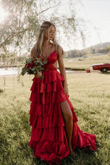 Straps Yellow Cutouts Ruffle Long Formal Dress