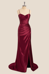 Straps Wine Red Mermaid Long Formal Dress