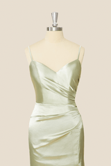 Straps Sage Green Satin Long Formal Dress