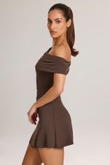 Modal Asymmetric A-Line Mini Dress in Chocolate Brown