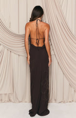 Flirt And Flutter Beaded Maxi Dress Chocolate