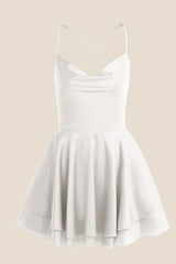 Straps White Lace-up Back Tiered Mini Dress