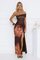 Lilac Lullaby One Shoulder Maxi Dress Brown
