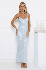 Glitter Bloom Sequin Maxi Dress Blue