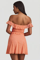 Off-Shoulder Lace A-Line Mini Dress in Peach