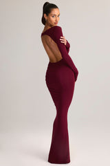 Modal Ruched Backless Maxi Dress in Wine