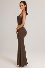 Modal Mid-Rise Fishtail Maxi Skirt in Chocolate Brown