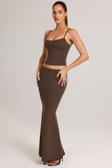 Modal Mid-Rise Fishtail Maxi Skirt in Chocolate Brown