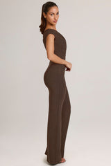 Modal One-Shoulder Jumpsuit in Chocolate Brown