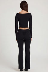 Modal Mid-Rise Flared Trousers in Black
