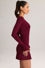Modal Long-Sleeve Mini Dress in Wine