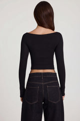 Modal Boat-Neck Long-Sleeve Top in Black
