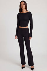 Modal Boat-Neck Long-Sleeve Top in Black