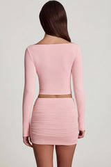 Modal Boat-Neck Long-Sleeve Top in Pink