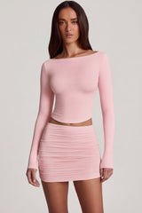 Modal Boat-Neck Long-Sleeve Top in Pink