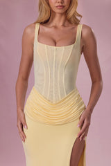 Mesh Draped Bridesmaid Dress in Butter