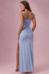 Mesh Draped Bridesmaid Dress in Sky Blue