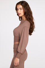 Modal Off-Shoulder Long-Sleeve Top in Mocha