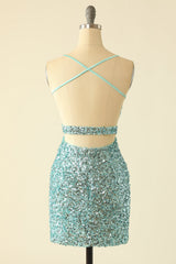 Straps Mint Green Sequin Tight Mini Dress
