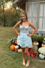 Straps Purple A-line Short Beaded Ruffle Princess Dress