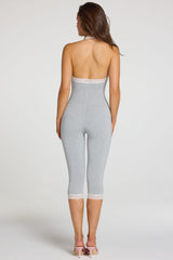 Modal Lace-Trim Capri Jumpsuit in Grey Marl