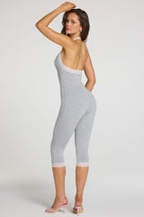 Modal Lace-Trim Capri Jumpsuit in Grey Marl