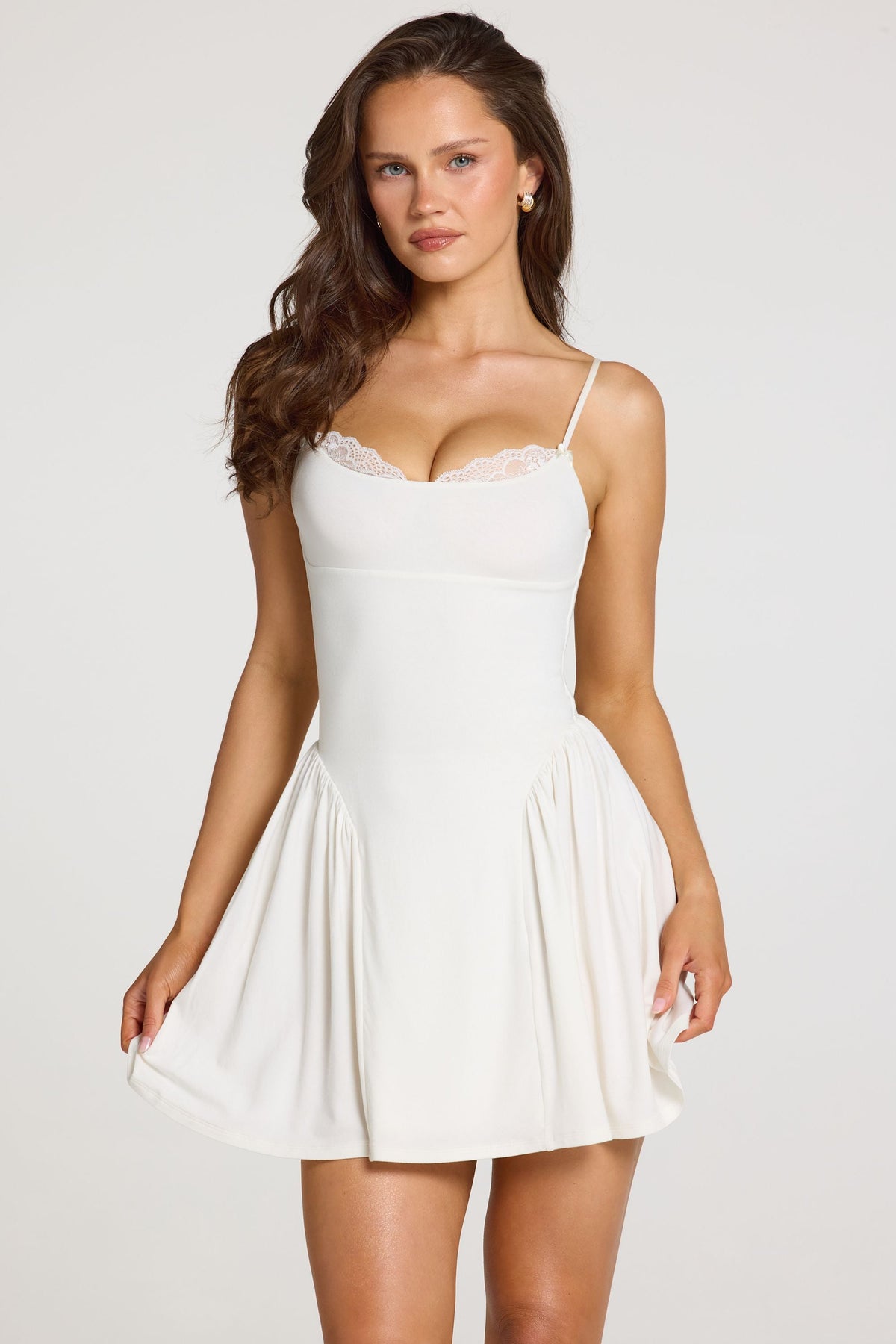 Modal Lace-Trim Mini Dress in White
