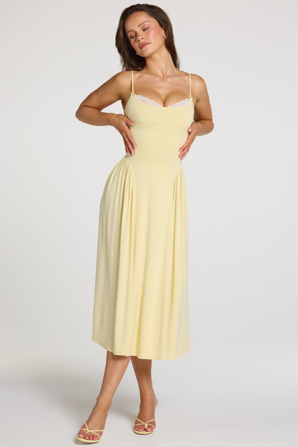 Modal Lace-Trim Midaxi Dress in Pastel Yellow