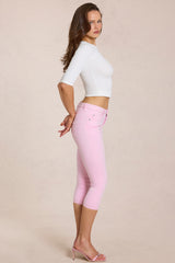 Mid-Rise Capri Jeans in Blossom Pink