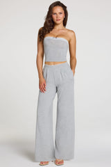 Modal Mid-Rise Wide-Leg Trousers in Grey Marl