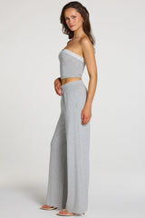 Modal Mid-Rise Wide-Leg Trousers in Grey Marl